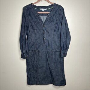 Boden Blue Denim Dress Size 6L Pocket Button Casual Minimalist Chambray